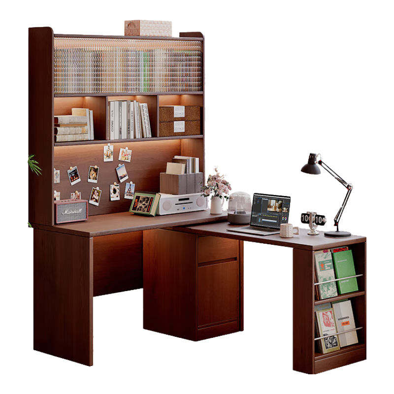 顾家家居书桌书柜书架一体组合家用书房办公桌电脑桌家用桌学生写字学习桌 【随心组合书桌款】胡桃色120cm